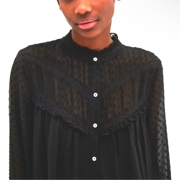NWT ZARA Women’s Black Dot Button Relaxed Peasant Blouse Top Shirt XS X-Small - Picture 3 of 10
